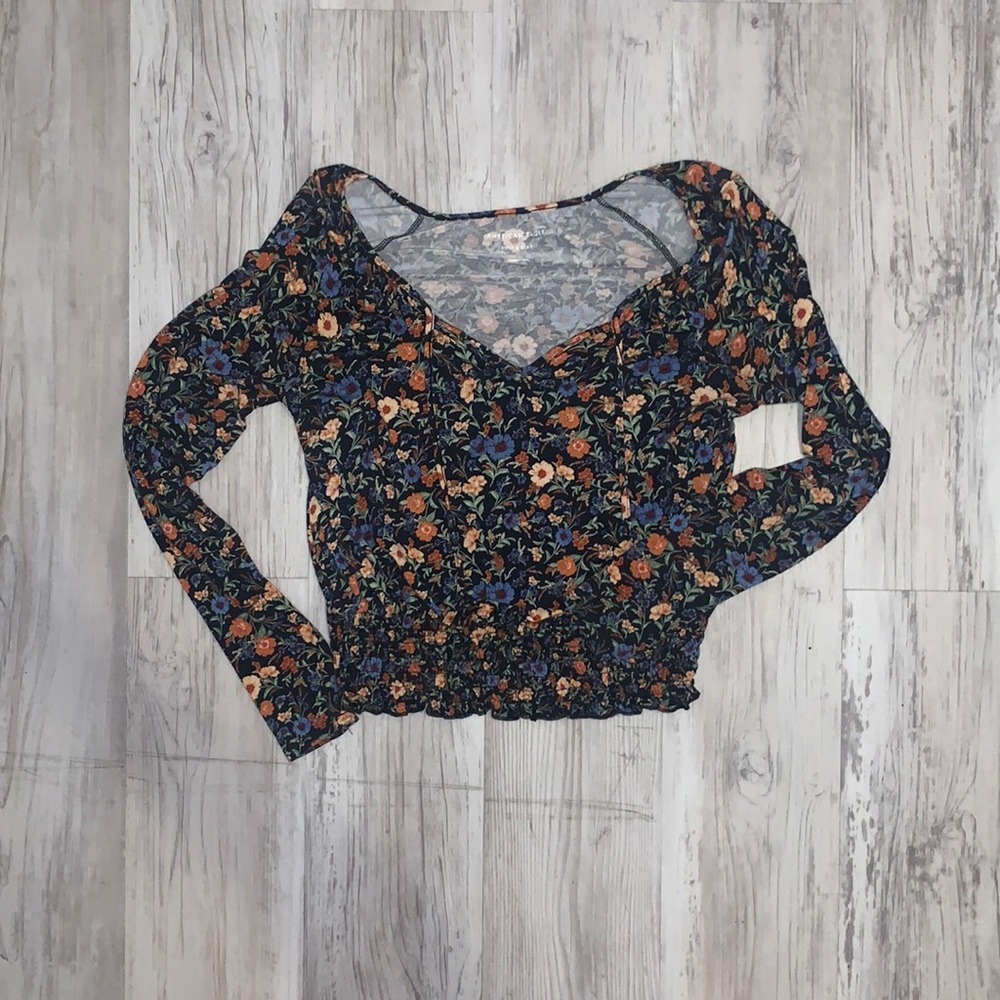 AE Smocked-Waist Long Sleeve Top